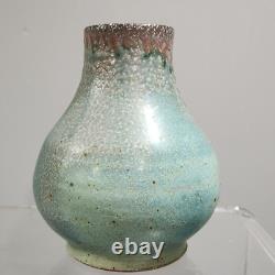 Vtg Studio Art Pottery Vase Blue Teal Red drip Glaze SIGNED FA ID HELP PLEASE 6