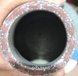 Vtg Studio Art Pottery Vase Blue Teal Red drip Glaze SIGNED FA ID HELP PLEASE 6