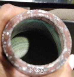 Vtg Studio Art Pottery Vase Blue Teal Red drip Glaze SIGNED FA ID HELP PLEASE 6