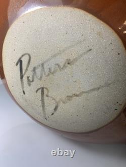Vtg. Studio Earthenware Signed Potters Brown Candy Wrap Pottery Sculptural Piece