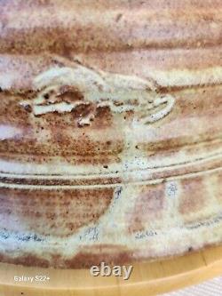 Vtg. Studio Pottery Ceramic Signed 15rd. Deco. Bowl Rustic Swirl Glaze Textured