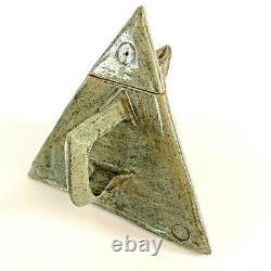 Vtg Studio Pottery Teapot Triangular Pyramid Slab Built Tetrahedron Signed Dated