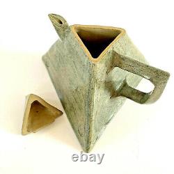 Vtg Studio Pottery Teapot Triangular Pyramid Slab Built Tetrahedron Signed Dated