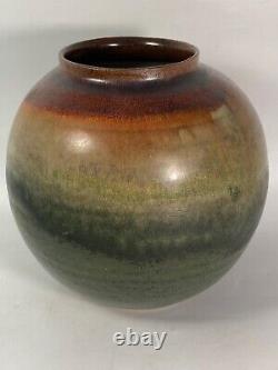 Vtg Studio Pottery Vase Bowl Brown Gold Green Blue Glaze Signed Eliza Branman
