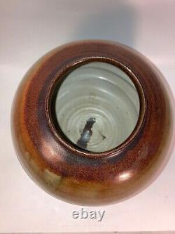 Vtg Studio Pottery Vase Bowl Brown Gold Green Blue Glaze Signed Eliza Branman