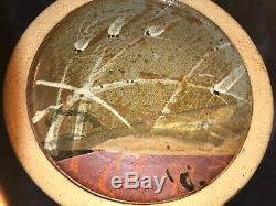 Vtg Studio Stoneware Pottery Ceramic Charger Plate Modernist Glaze Signed 18.5