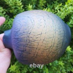 Vtg Tom Krueger Studio Art Pottery Vase Signed Iridescent Gold Blue Raku 6T'95