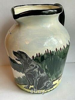 Vtg Zeppa Studios Kent Ct Hand Painted Pottery Black Lab Pitcher/vase -signed