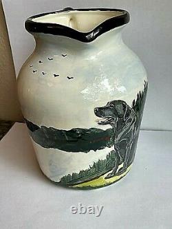 Vtg Zeppa Studios Kent Ct Hand Painted Pottery Black Lab Pitcher/vase -signed