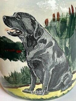 Vtg Zeppa Studios Kent Ct Hand Painted Pottery Black Lab Pitcher/vase -signed