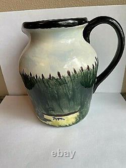 Vtg Zeppa Studios Kent Ct Hand Painted Pottery Black Lab Pitcher/vase -signed