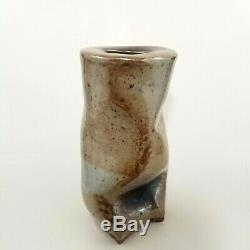 Vtg studio art pottery vase Shino glaze abstract mid century modern signed 8.5