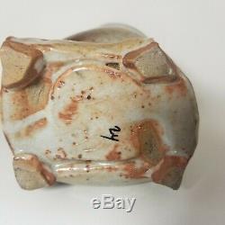 Vtg studio art pottery vase Shino glaze abstract mid century modern signed 8.5
