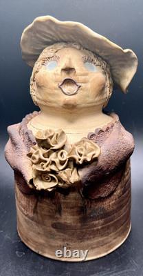 Vtg studio pottery stoneware Woman Head Is Lid signed L Hutchison