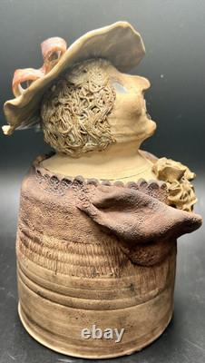 Vtg studio pottery stoneware Woman Head Is Lid signed L Hutchison
