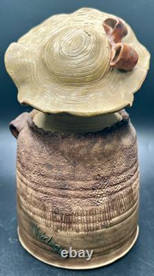 Vtg studio pottery stoneware Woman Head Is Lid signed L Hutchison