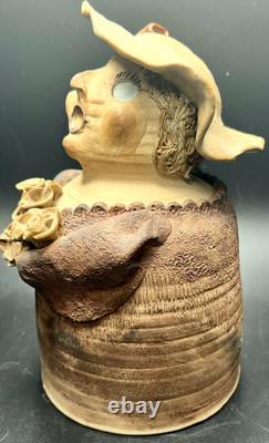 Vtg studio pottery stoneware Woman Head Is Lid signed L Hutchison