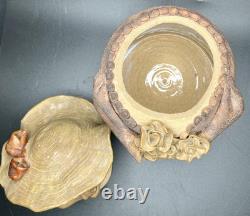 Vtg studio pottery stoneware Woman Head Is Lid signed L Hutchison