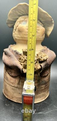 Vtg studio pottery stoneware Woman Head Is Lid signed L Hutchison