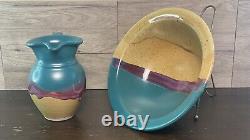 Walt Glass Studio Pottery Water Pitcher And Texas Sunset Bowl 1991 Signed Vtg