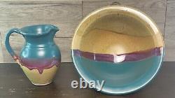 Walt Glass Studio Pottery Water Pitcher And Texas Sunset Bowl 1991 Signed Vtg