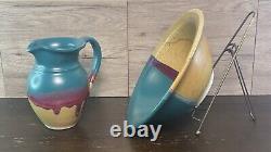 Walt Glass Studio Pottery Water Pitcher And Texas Sunset Bowl 1991 Signed Vtg