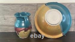 Walt Glass Studio Pottery Water Pitcher And Texas Sunset Bowl 1991 Signed Vtg