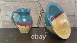 Walt Glass Studio Pottery Water Pitcher And Texas Sunset Bowl 1991 Signed Vtg