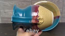 Walt Glass Studio Pottery Water Pitcher And Texas Sunset Bowl 1991 Signed Vtg