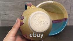 Walt Glass Studio Pottery Water Pitcher And Texas Sunset Bowl 1991 Signed Vtg
