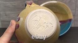 Walt Glass Studio Pottery Water Pitcher And Texas Sunset Bowl 1991 Signed Vtg