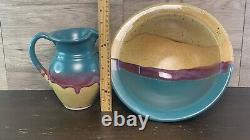 Walt Glass Studio Pottery Water Pitcher And Texas Sunset Bowl 1991 Signed Vtg