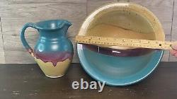 Walt Glass Studio Pottery Water Pitcher And Texas Sunset Bowl 1991 Signed Vtg