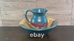 Walt Glass Studio Pottery Water Pitcher And Texas Sunset Bowl 1991 Signed Vtg