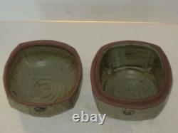 Warren Mackenzie Large Pottery Box With Mossy Glaze, Double Stamped, Pvt. Coll