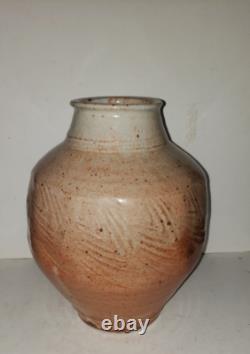 Warren Mackenzie Large Vintage Studio Stoneware Pottery Vase With Paddled Design