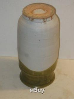 Warren Mackenzie Lg Vintage Studio Pottery Vase With Green & Nuka Glaze, Marked