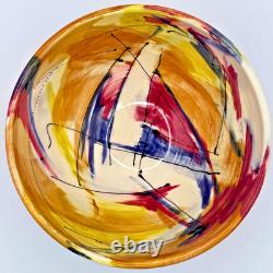 Wendy Johnston Signed Studio Pottery Bowl Abstract Art Glazed Canada 7.25 VTG
