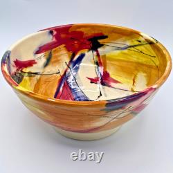 Wendy Johnston Signed Studio Pottery Bowl Abstract Art Glazed Canada 7.25 VTG