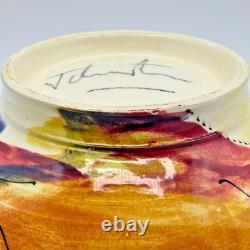 Wendy Johnston Signed Studio Pottery Bowl Abstract Art Glazed Canada 7.25 VTG