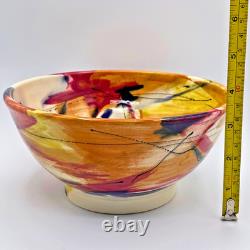 Wendy Johnston Signed Studio Pottery Bowl Abstract Art Glazed Canada 7.25 VTG