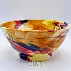 Wendy Johnston Signed Studio Pottery Bowl Abstract Art Glazed Canada 7.25 VTG