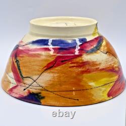 Wendy Johnston Signed Studio Pottery Bowl Abstract Art Glazed Canada 7.25 VTG