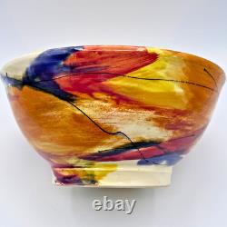 Wendy Johnston Signed Studio Pottery Bowl Abstract Art Glazed Canada 7.25 VTG
