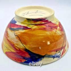 Wendy Johnston Signed Studio Pottery Bowl Abstract Art Glazed Canada 7.25 VTG