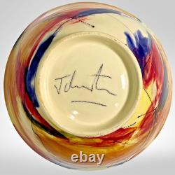 Wendy Johnston Signed Studio Pottery Bowl Abstract Art Glazed Canada 7.25 VTG